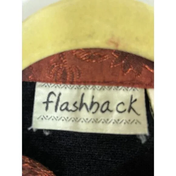 Flashback Jacket Women M Black Floral Retro 80s Grandma Western Bohemian Wooden - Picture 2 of 12